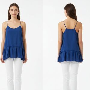 TIBI Blue 100% Silk Sleeveless Ruffle Top 12